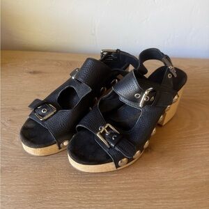 Rachel Comey Swan Black Leather Women's Clog with Silver Studs Size 7